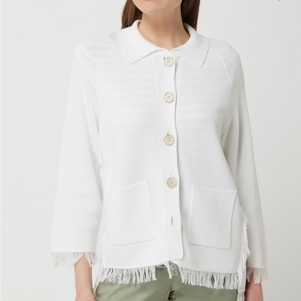 Repeat Size XS Cotton Blend Cardigan Fringe Ivory